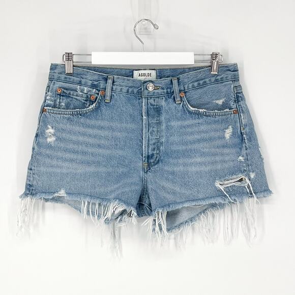 AGOLDE Parker Distressed Denim Shorts Women’s Size 29 Swapmeet Frayed Hem - Picture 2 of 5